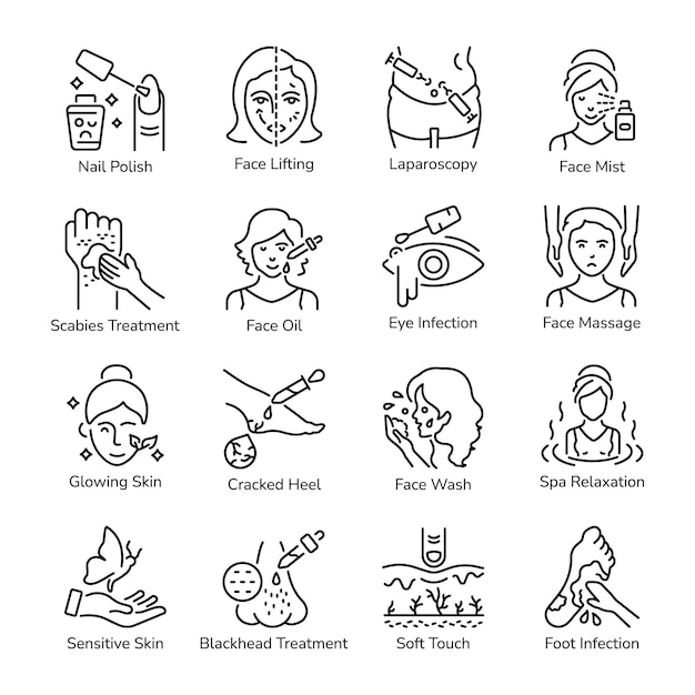 Set of Beauty Treatments Linear Icons