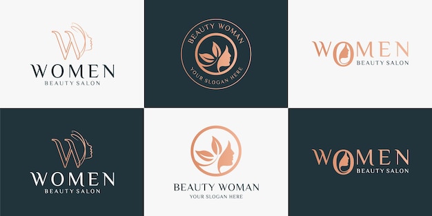 Set of beauty women logo use word mark and vintage logo