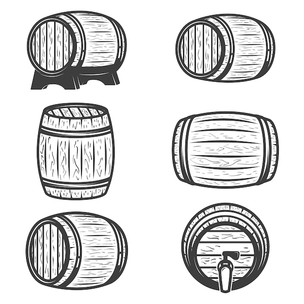 Set of beer barrels  on white background.  elements for logo, label, emblem, sign, brand mark.