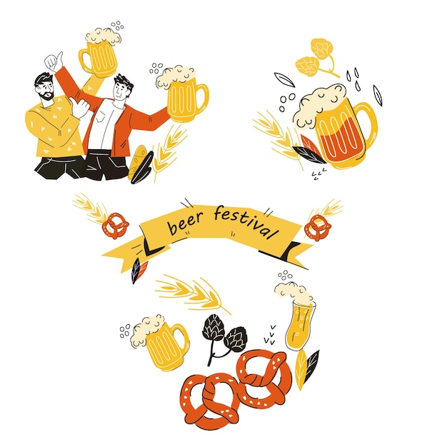 Vector set of beer festival and brewing icons and emblems set of vector stickers