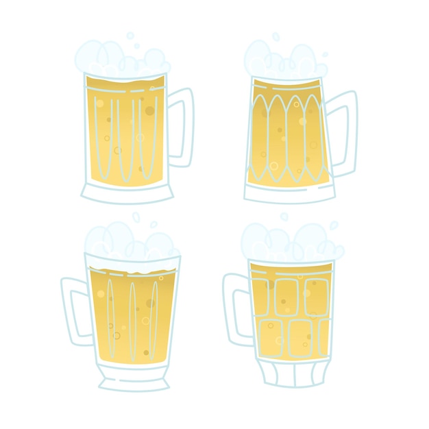 Set of beer mugs with foamy refreshing beer