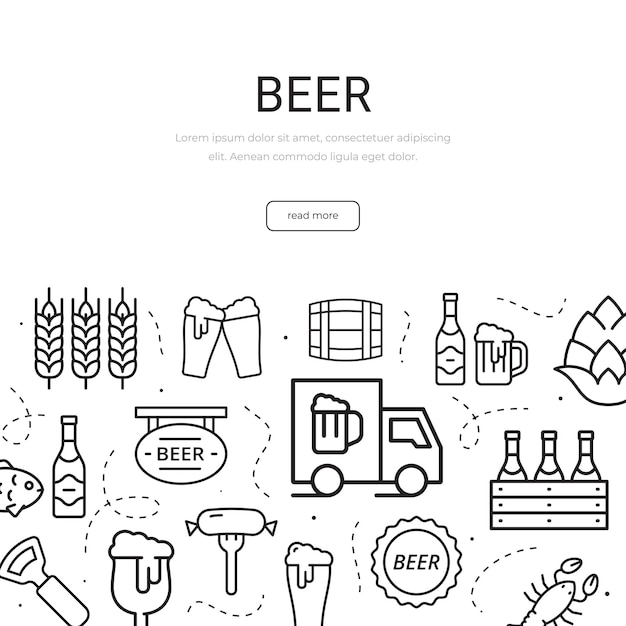 Set of beer theme items Banner template Vector illustration