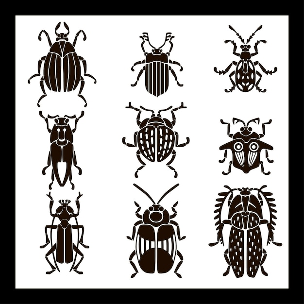 Set beetles are black on a white background The Outline Of An InsectBeetle Beetles in a black fill