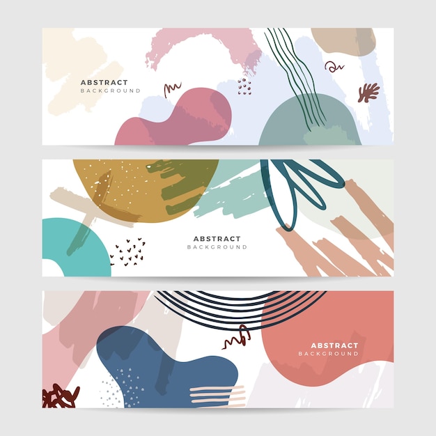 Set of beige earth tone boho floral hand drawn minimal organic colorful design banner background Line art flower and botanical leaves organic shapes Vector background for poster web and packaging