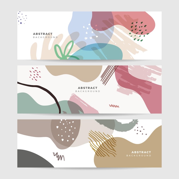 Set of beige earth tone boho floral hand drawn minimal organic colorful design banner background Line art flower and botanical leaves organic shapes Vector background for poster web and packaging