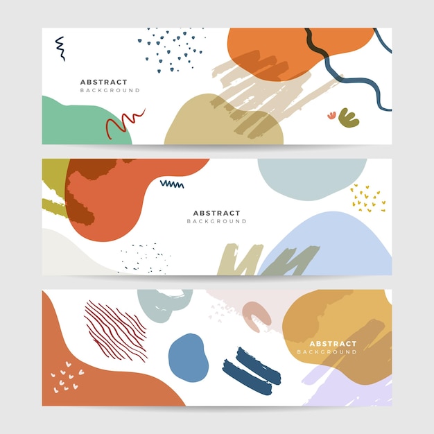 Set of beige earth tone boho floral hand drawn minimal organic colorful design banner background Line art flower and botanical leaves organic shapes Vector background for poster web and packaging