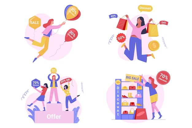 Set of Big Sale and Shopping Discount Illustration