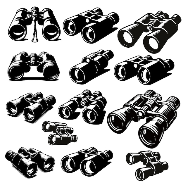 A set of binoculars vector icon isolated on white background silhouette illustration clipart