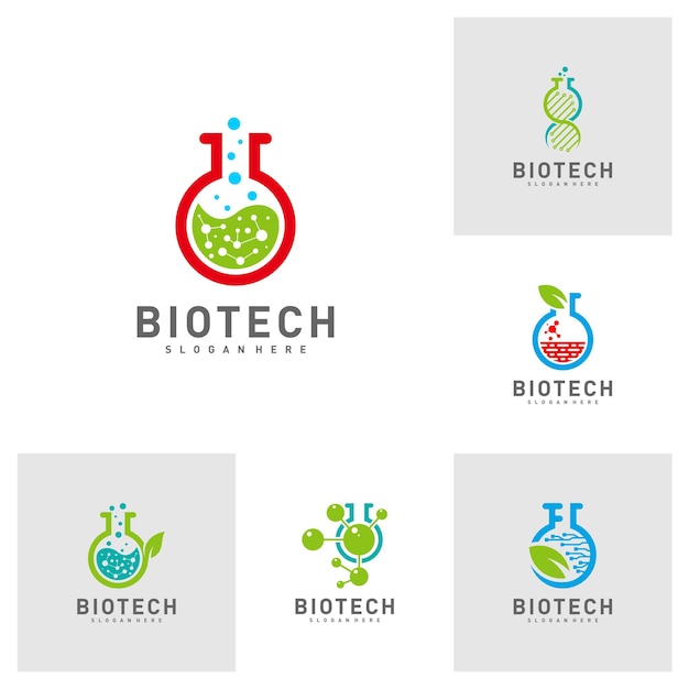 Set of Bio tech lab logo template Molecule DNA Atom Medical or Science Logo Design Vector