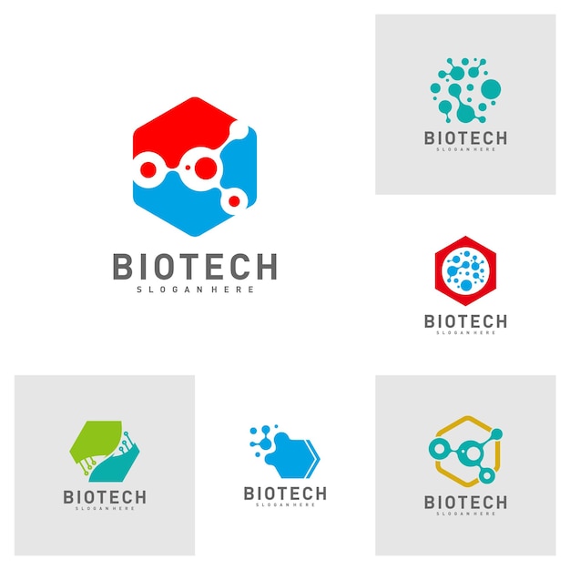 Set of Bio tech Molecule DNA Atom Medical or Science Logo Design Vector