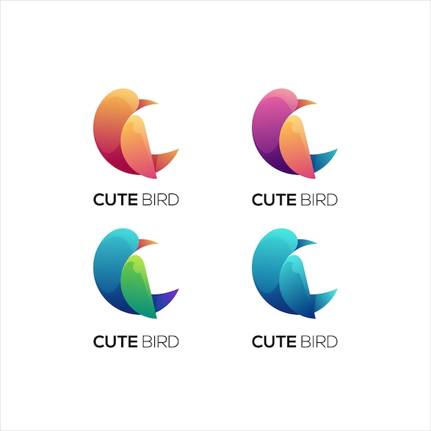 Set of bird logo colorful gradient template