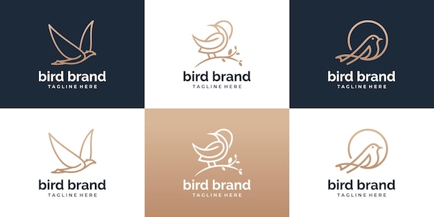 Set of Bird logo template with line art style. Creative abstract bird logo collection.