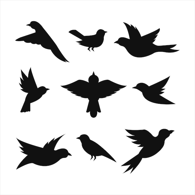 Set of birds silhouettes collection vector