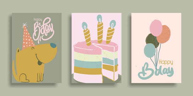 Set of birthday greeting cards design