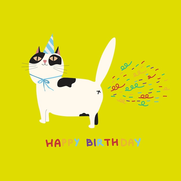 Vector set of birthday greeting cards with cute cartoon character animals and colorful confetti background