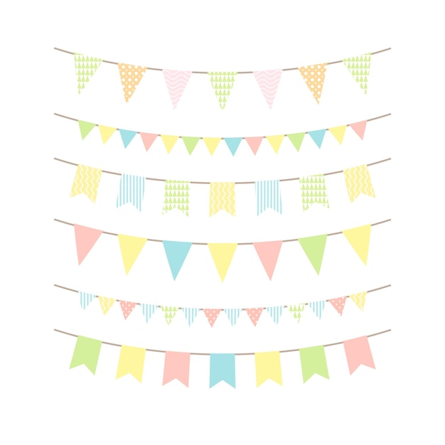 Set of birthday party colorful bunting and garlands