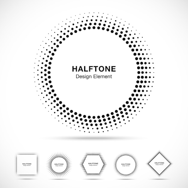 Set of Black Abstract Halftone Shapes