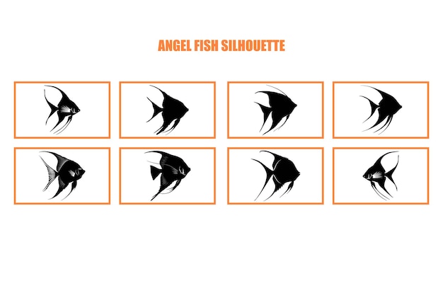 Set of Black Angel Fish Silhouette black silhouette of a Angelfish illustration clip art