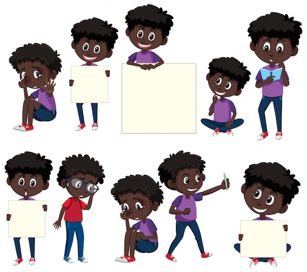 Set of black boy cartoon character