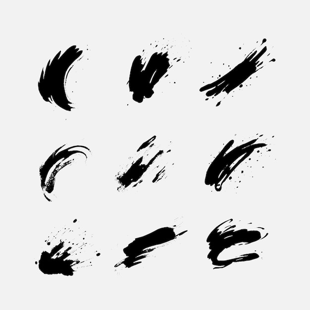 Set of Black Brush Strokes Texture Vector