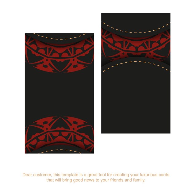 Vector a set of black business cards with a red greek ornament. print-ready business card design with space for your text and abstract patterns.