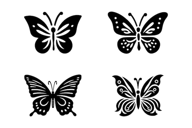 Vector set of black butterflies isolated on white background collection of silhouettes