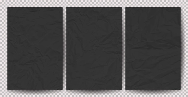 Vector set of black clean crumpled papers