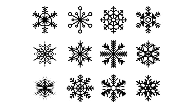 Set Black Colleciton Line Snowflake Doodle Winter Decoration Elements Vector Design Style