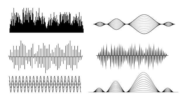 Vector set black collection abstract elements audio waves voice sound music shapes vector design style