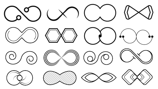 Set Black Collection Simple Line Infinity Signs Doodle Outline Element Vector Design Style Sketch Is