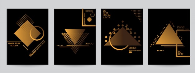 Set of black covers with minimal design and gold geometric forms