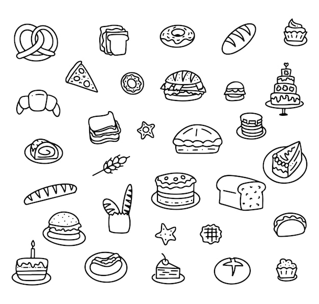 Set of black doodle elements for bakers menu