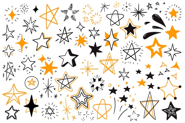 Set of black doodles stars