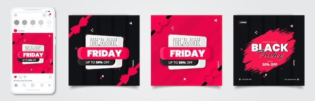 set of black friday sale banner instagram posts template