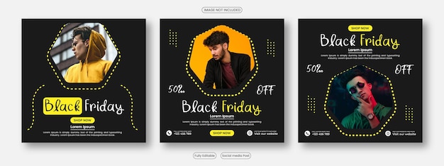 Set Black Friday sale social media banner template and Instagram post