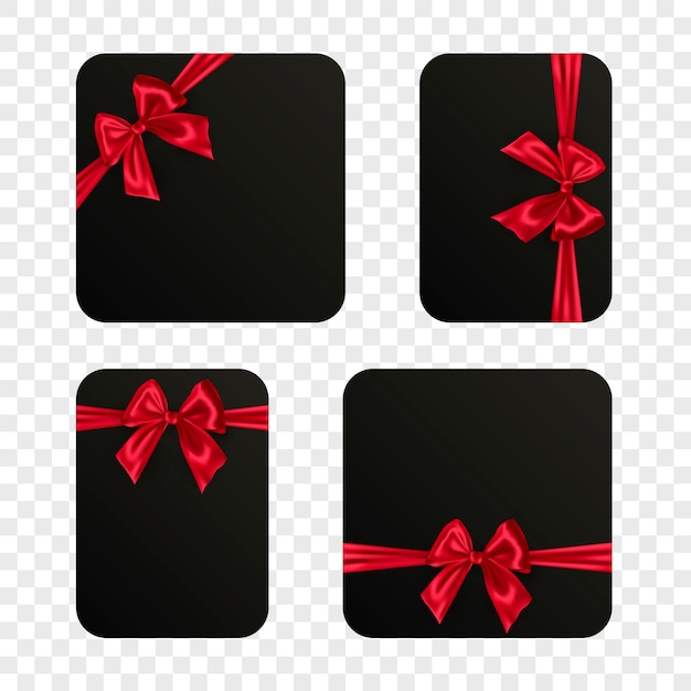 Set of black gift cards with red ribbon