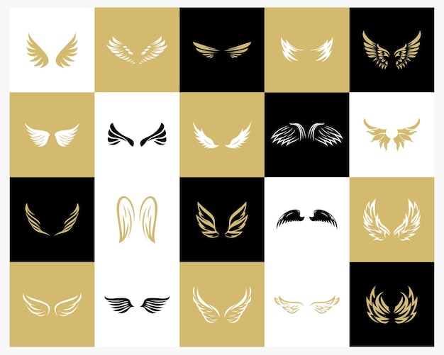 Set of black and golden wings icons Wings badges Collection wings badges