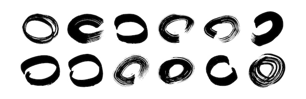 Vector set of black grunge brush strokes in circle form