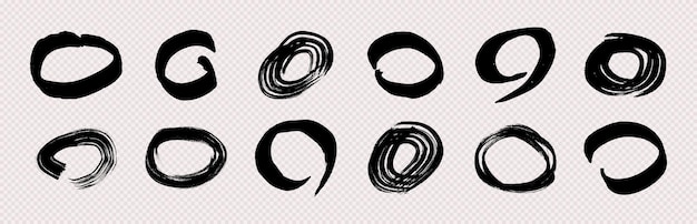 Vector set of black grunge brush strokes in circle form