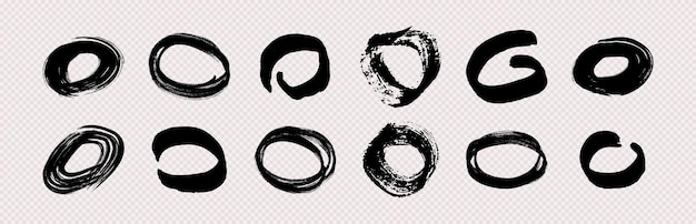 Vector set of black grunge brush strokes in circle form