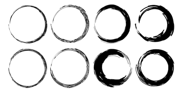 Set of black grunge circle grunge round shapes circular ink scribbles