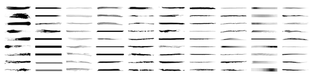 Set of black grunge paint brush Ink stroke collection