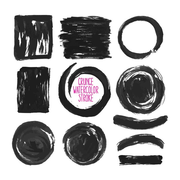 Set of black grunge vector abstract brush strokes. hand-drawn illustration