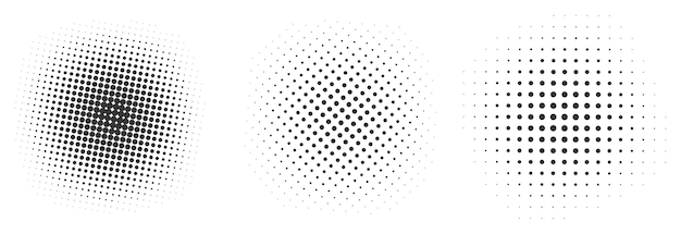 Set of black halftone dots backgrounds. Vector illustration. Pop art dotted backgrounds.