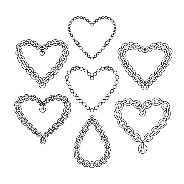 Set of black heart created from chains isolated on white background retro s design clipart chain hea