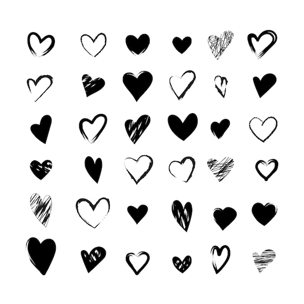 Set of black heart icons  Collection