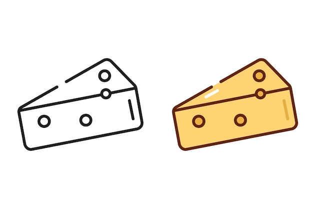 Set of black linear and colorful cheese icon