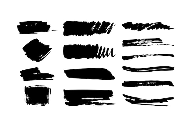 Set of black paint, ink, grunge, brush strokes. Vector illustration. Flat