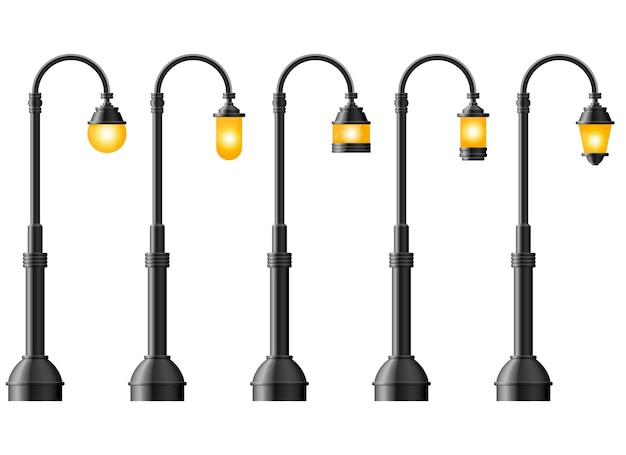 Set of black realistic street light Street lamp Vintage lamp