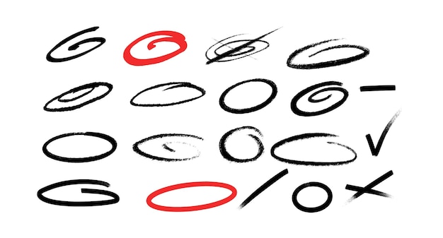 Vector a set of black and red circles with a red line and black letters